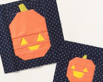 Pumpkin Quilt Block Pattern Jack O Lantern Halloween FPP Paper Pieced PDF Download