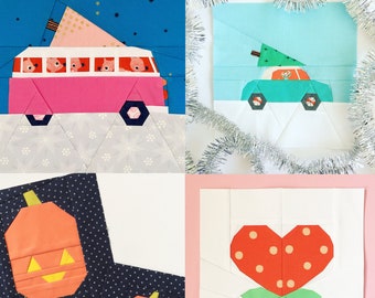 Urlaub Quilt Block Muster - Bündel Valentinstag, Halloween und Weihnachtsblöcke Papier genäht - FPP