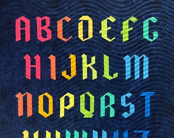 Alphabet Quilt Pattern, FPP Buchstabenblöcke, Papierstück in Großbuchstaben, schwarz