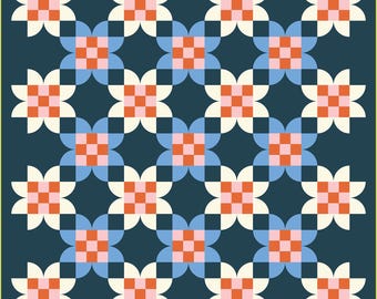 Rosehall Quilt Pattern - PDF - Modern Flower Quilt