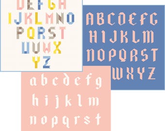Alphabet Quilt Pattern Bundle – Blackletter + Ribbon Letters Uppercase – Lowercase & Ribbon Letters – FPP PDF