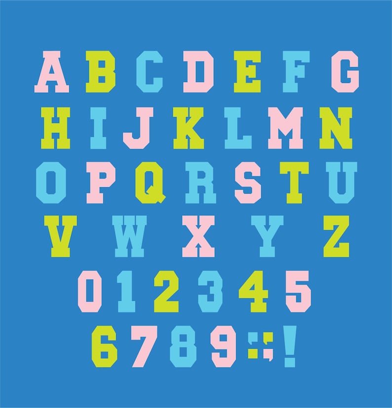 An alphabet quilt pattern using Varsity style letters