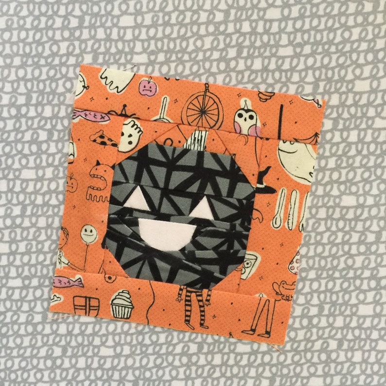 Pumpkin Quilt Block Pattern Jack O Lantern Halloween FPP Paper Pieced PDF Download image 2