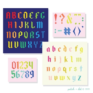 Motif de courtepointe alphabet FPP - Lettres majuscules et minuscules, chiffres, ponctuation - Bundle alphabet noir