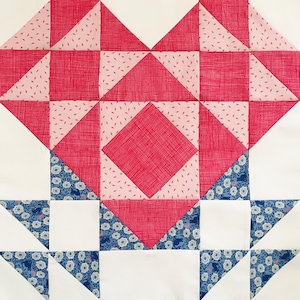 Heart Quilt Block Pattern - PDF - Printable Download - Valentine&#39;s Day