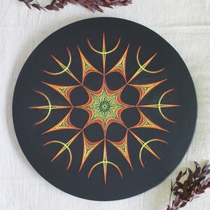 Psychedelic, UV-active String Art Mandala On Canvas