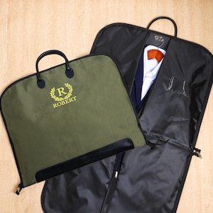 Monogrammed Suit Bag,Leather Handle Garment Bag,Gift for Groomsmen,Father of Groom,Oxford Cloth Suit Bag,Groomsmen Gift Custom Name Suit Bag