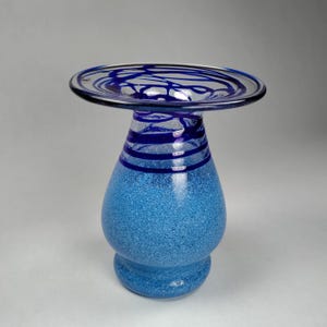 1980s Vintage Blue and Cobalt Blue Swirl Glass Vase Handmade in Germany