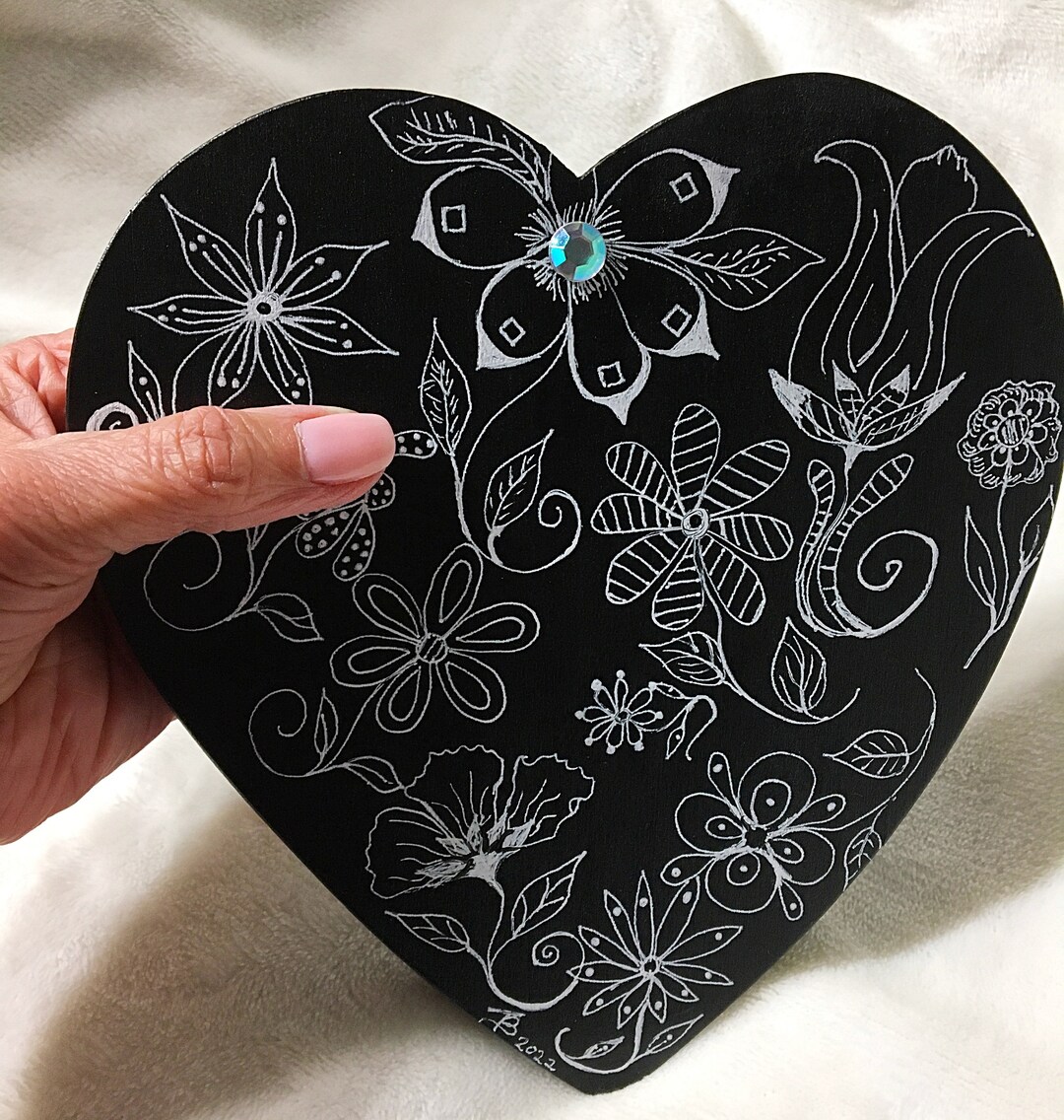 Hand Painted Wooden Wall Art Deco Wall Hanging Heart Black Etsy