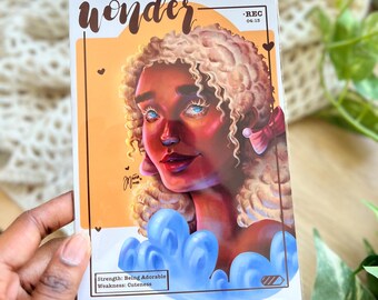 Kawaii Girl Art Print, Curly Hair Illustration (4x6)