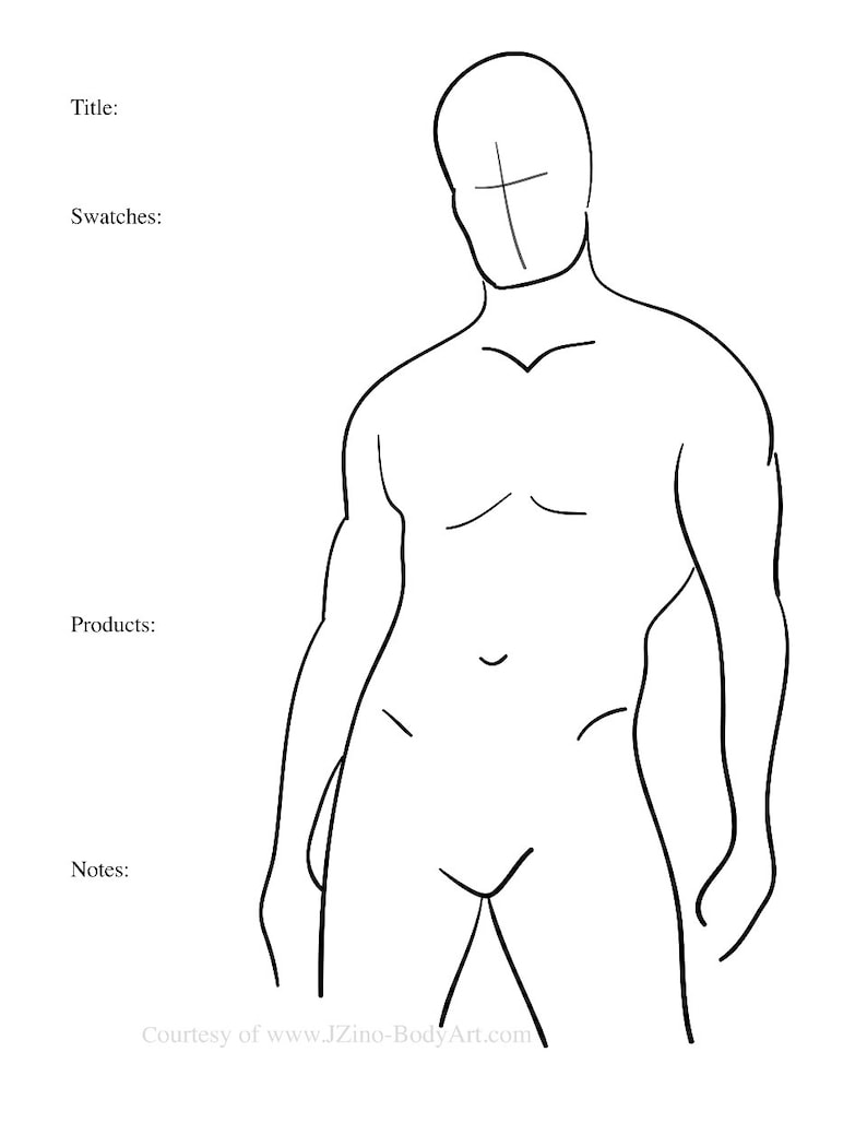 7 Male Body Paint Charts Body Templates for Body Painters image 1