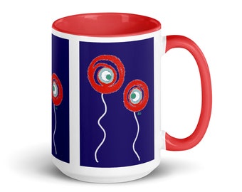 Ceramic mug 15 oz with red color inside, decorated with funny, original graphics