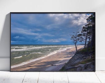 Fotografía del Mar Báltico en medio de una tormenta, lámina decorativa con un espectacular paisaje costero para pared (descarga digital).