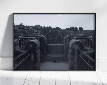 Black White Bastai Landscape Photography Print, Moody Gothic Nature Art (Digital Download)