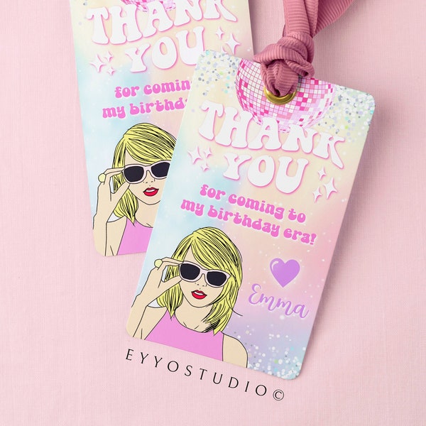 Sparkle Pastel Unicorn Par-Tay Birthday Favor Tag | Swiftie Era Rainbow Party Gift Tag Instant Download |  Glitter Taylor Thankyou Card