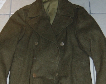 Vintage-Trenchcoat aus schwerer Wolle aus dem Zweiten Weltkrieg in Überschussarmee in Olivgrün, 38 l, für Herren