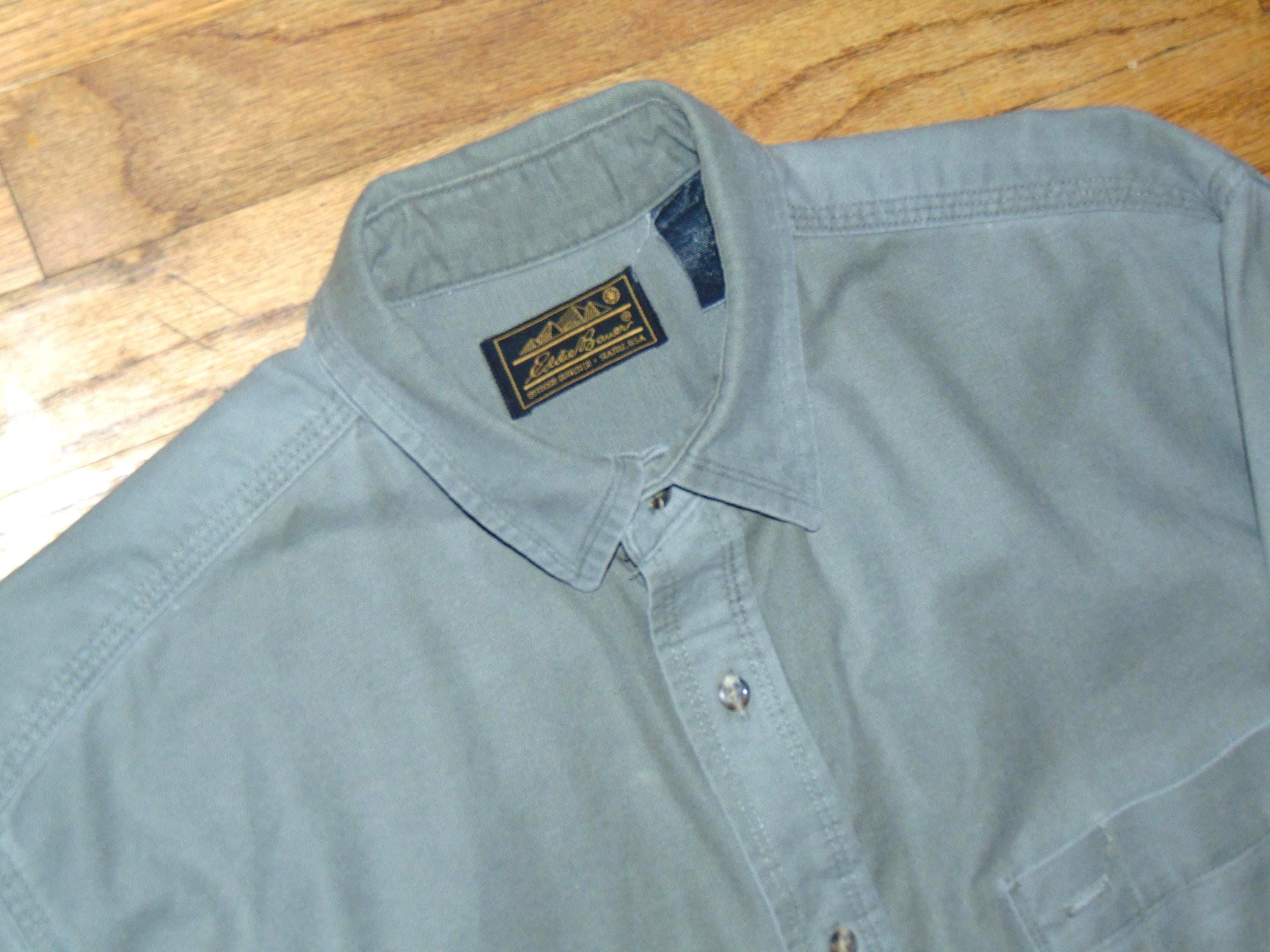 Chemise Homme Eddie Bauer Verte – Taille L – Manches Courtes – Coton – Boutonnée – État Parfait