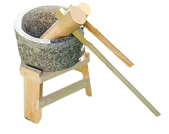 Mochi-Pounding Kit with Stone Mortar, Pestles Sticky Rice Manual Omochi Maker Rice Cake Maker