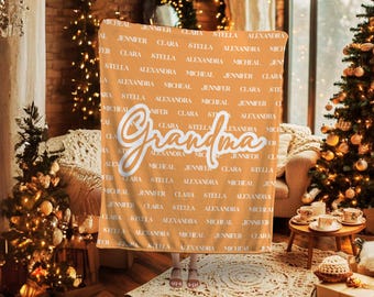 Grandma Gift Blanket, Personalized Custom Grandkids Name Blanket, Gift for Mother Mamaw Gigi Nana Mimi Throw, Thanksgiving, Christmas Gift