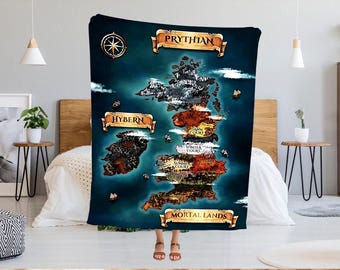 ACOTAR Merch Prythian Map Blanket, Book Lovers Throw, Sarah J Maas, Velaris Booktok Feyre Rhysand Bookish Blanket, Bat Boys, Christmas Gift