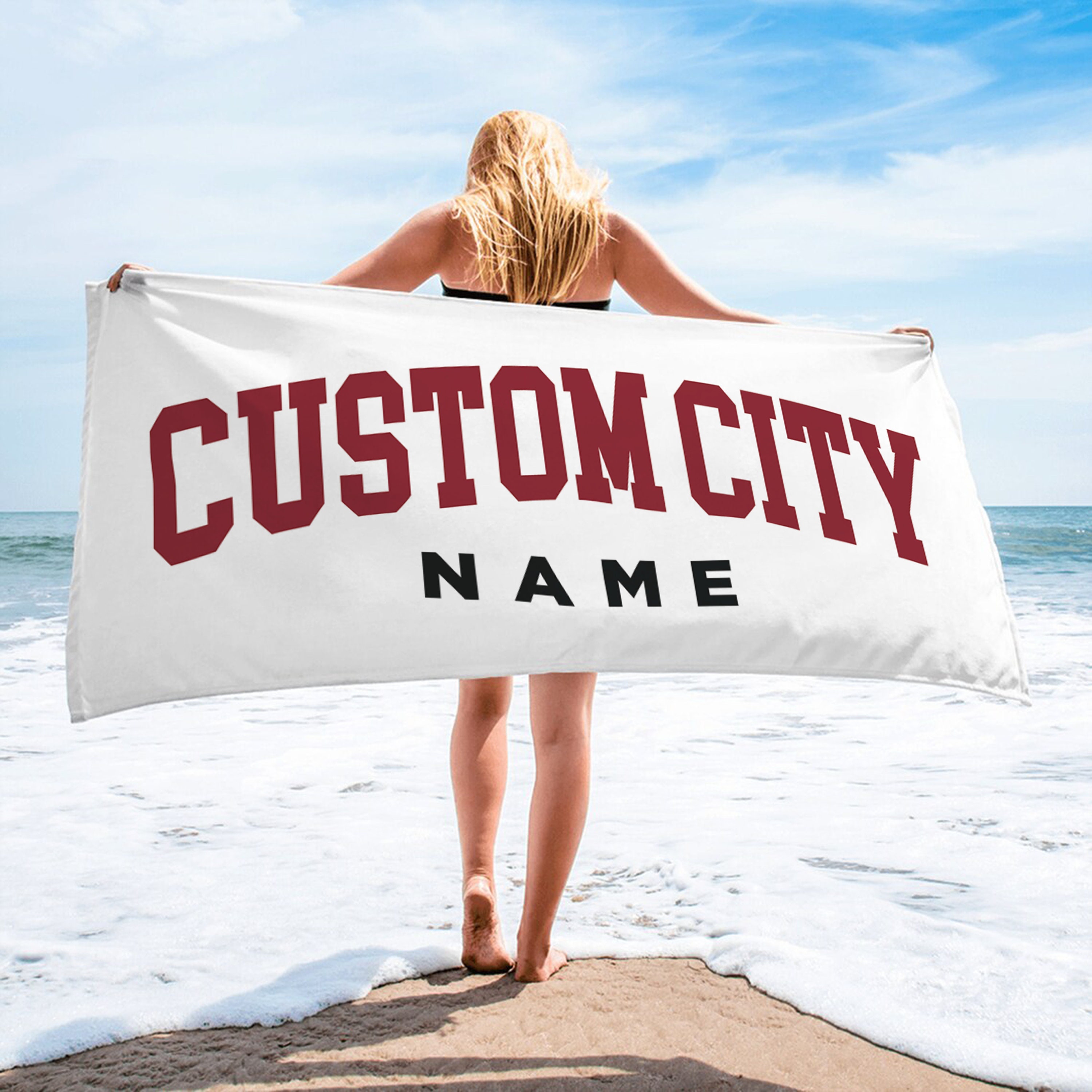 Custom College Beach Towel, Personalized Graduation, Senior 2024, Alabama, Harward Baseball Team,  University Club City Pool Bath Towel Gift