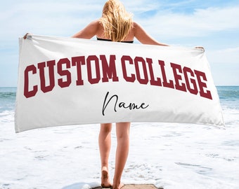 Custom College Beach Towel, Personalized Graduation, Senior 2024, Alabama, Harward Baseball Team,  University Club City Pool Bath Towel Gift