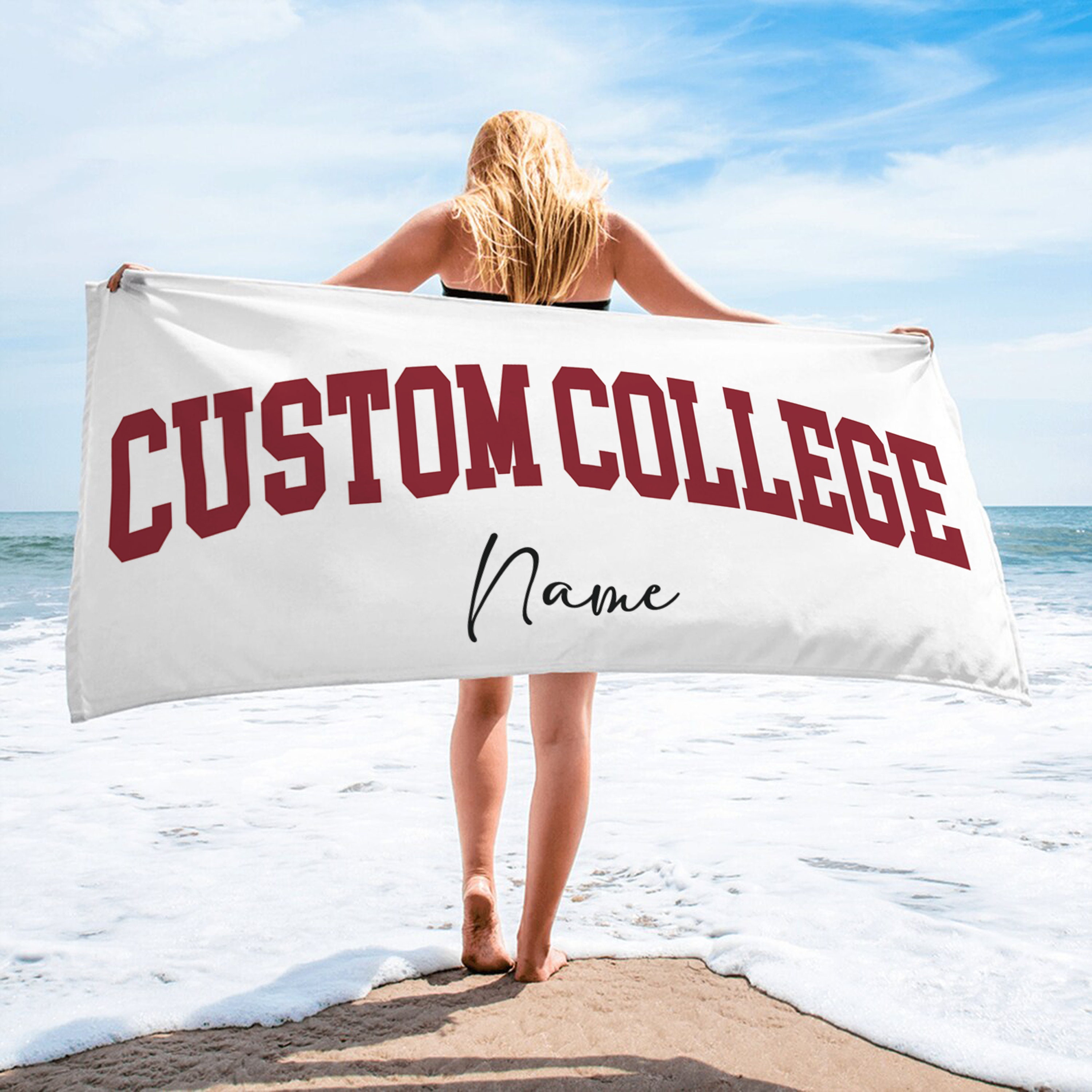 Custom College Beach Towel, Personalized Graduation, Senior 2024, Alabama, Harward Baseball Team,  University Club City Pool Bath Towel Gift