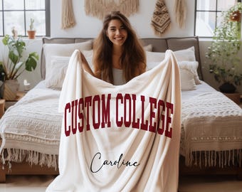 Custom College Name Blanket, Personalized Graduation, Senior 2025, Football, Softball, Baseball Sport Team, University Club City Throw Gift