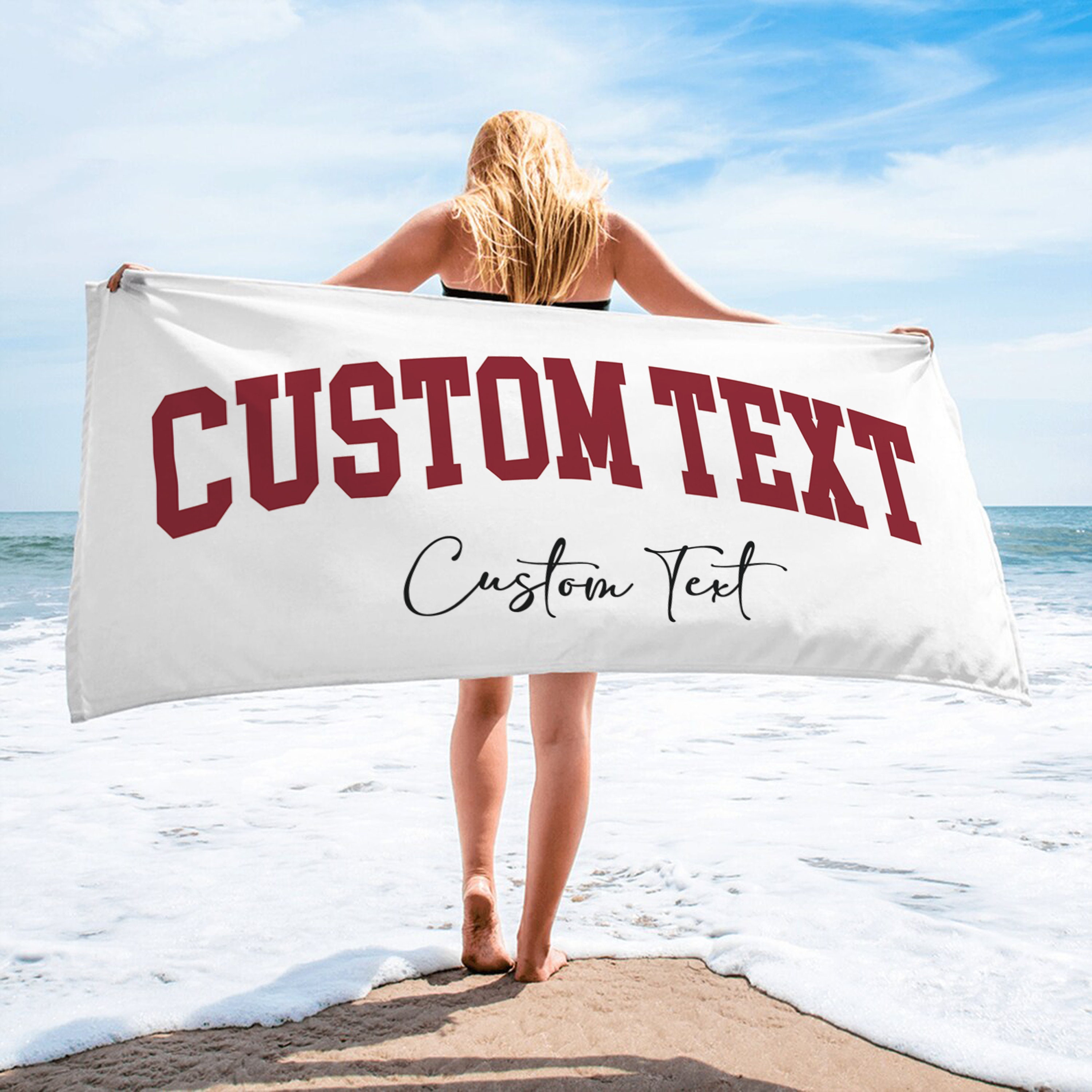 Custom College Beach Towel, Personalized Graduation, Senior 2024, Alabama, Harward Baseball Team,  University Club City Pool Bath Towel Gift