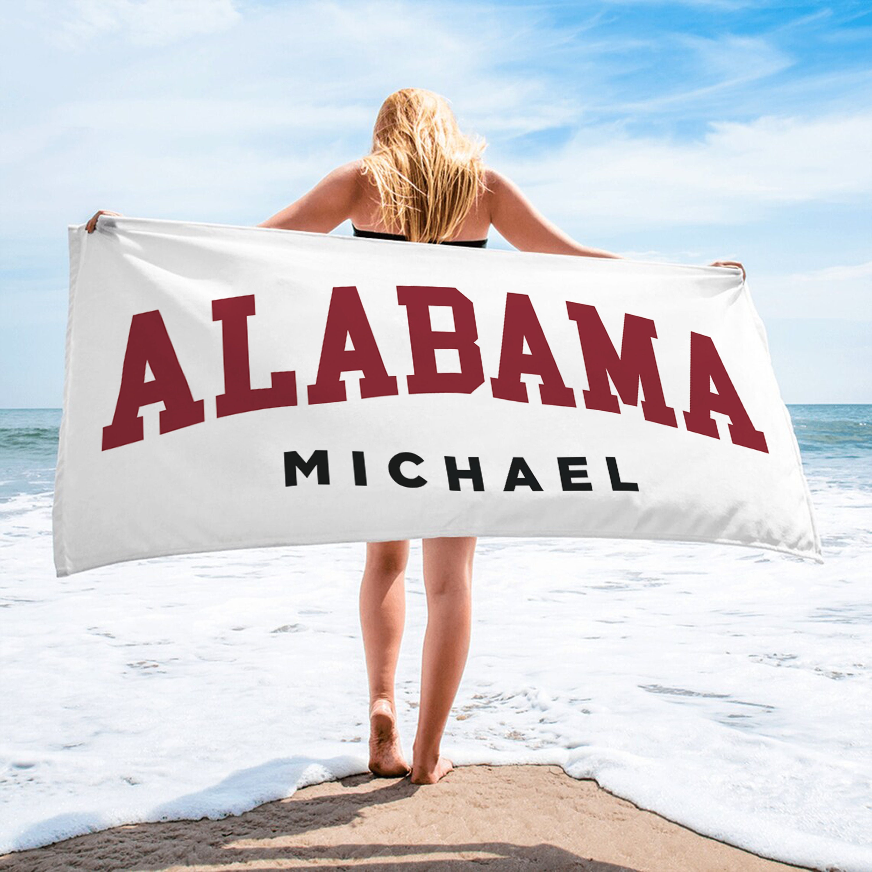 Custom College Beach Towel, Personalized Graduation, Senior 2024, Alabama, Harward Baseball Team,  University Club City Pool Bath Towel Gift