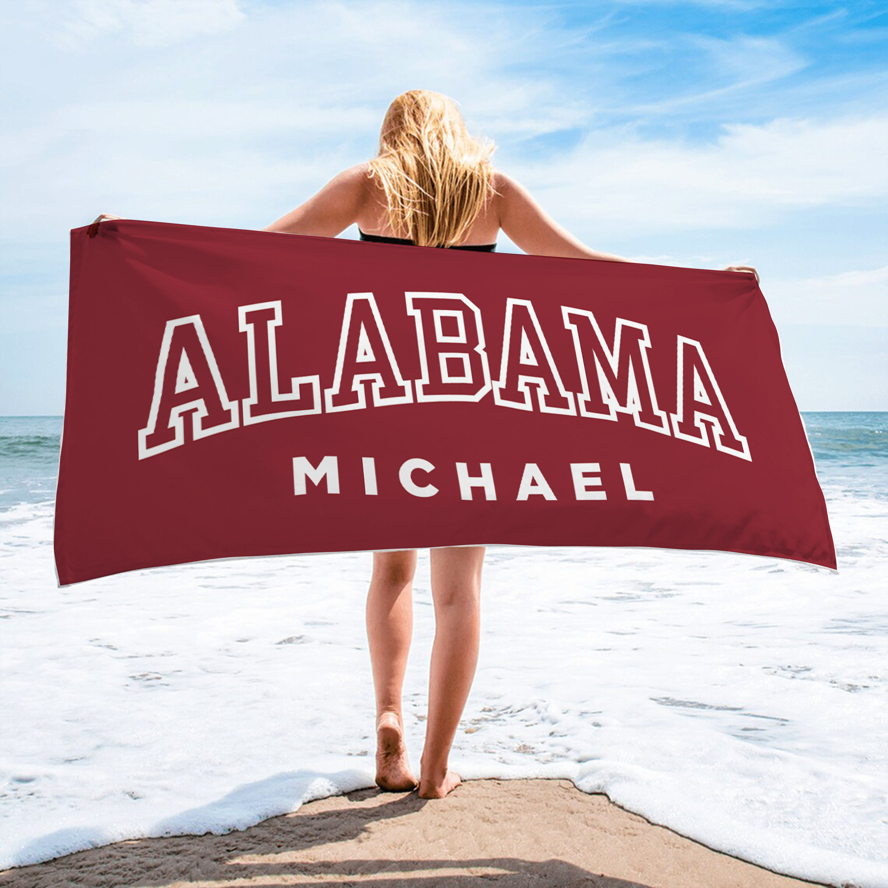 Custom College Beach Towel, Personalized Graduation, Senior 2024, Alabama, Harward Baseball Team,  University Club City Pool Bath Towel Gift