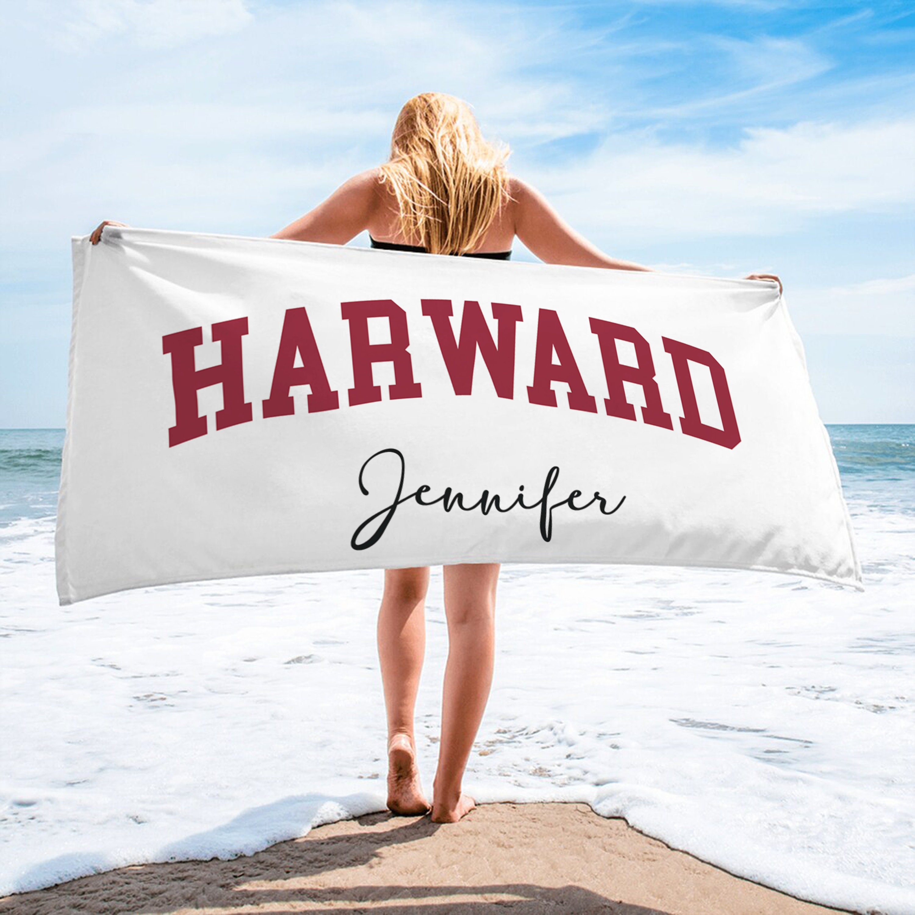 Custom College Beach Towel, Personalized Graduation, Senior 2024, Alabama, Harward Baseball Team,  University Club City Pool Bath Towel Gift