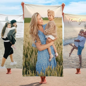 Custom Photo Beach Towel, Personalized Family Photo Bath Towel, Family Matching, Father&#39;s Day, Anniversary, Christmas Gift,  Portre, Picture