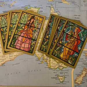 Vintage speelkaarten met gebrandschilderd glas - Set van 10, 5 van elk ontwerp