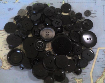 Vintage Black Buttons- Set of 100; crafts, collection, sewing