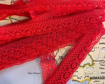 Vintage Scalloped Edge Red Lace-- 3 Yards