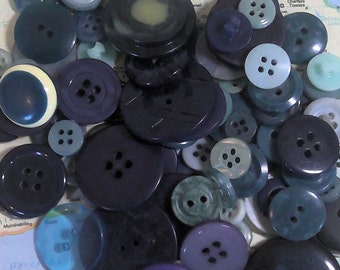 Vintage Blue Buttons- Set of 100; crafts, collection, sewing