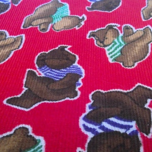 Vintage Corduroy Bears with Red Background Fabric- 1 Yard