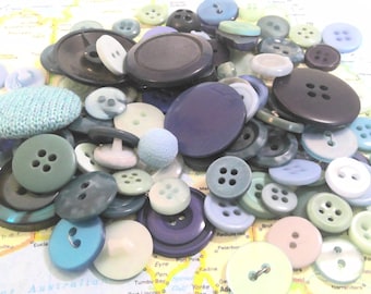 Vintage Blue Buttons- Set of 100; crafts, collection, sewing