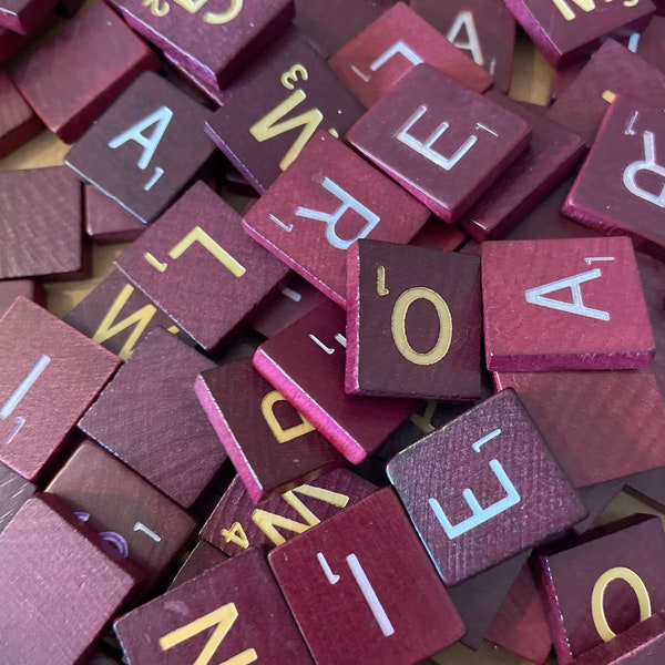 Vintage Burgundy Scrabble Tiles----Random Set of 20