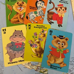 Jeu de 11 cartes à jouer pour le rami, animaux vintage