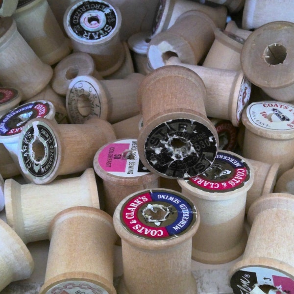 Empty Vintage Wooden Thread Spools- Set of 10