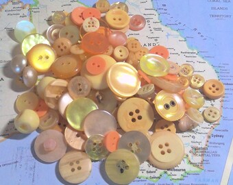 Vintage Yellow and Orange Buttons-Set of 100; crafts, collection, sewing