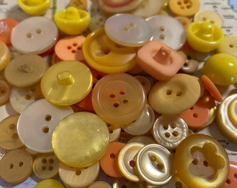 Vintage Yellow and Orange Buttons-Set of 100; crafts, collection, sewing