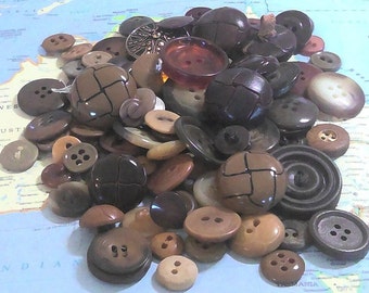 Vintage Brown and Tan Buttons- Set of 100; crafts, collection, sewing