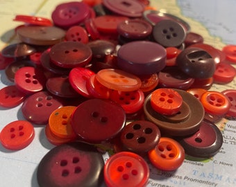 Vintage Red Buttons- Set of 100; crafts, collection, sewing