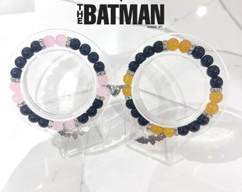 Handmade Batman-Inspired Beaded Bracelets - Unisex Pink & Yellow Designs with Bat Charm - Superhero Jewelry Gift