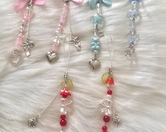 Coquette Beaded Phone Charm: Handmade Metal Charm Bracelet
