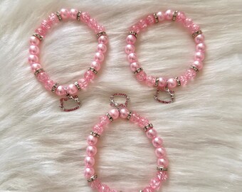 Pink Pearl Hello Kitty Charm Bracelet: Beaded Silver Bracelet