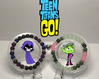 Teen Titans Inspired Matching Bracelets: Raven & Beast Boy Magnetic Heart Jewelry